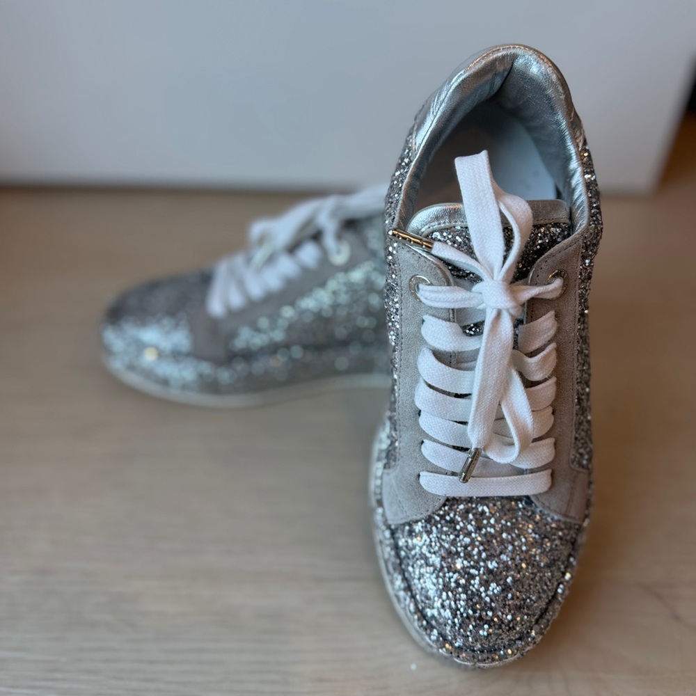 Zadig & Voltaire Silver Glitter Platform Sneakers | Size 37 - Lightly Worn